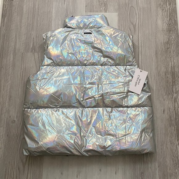 đź’–MEGA SALEđź’–Calvin Klein Men's CJCV7010 IRD Puffer Silver Sleeveless Zipper - Picture 6 of 15